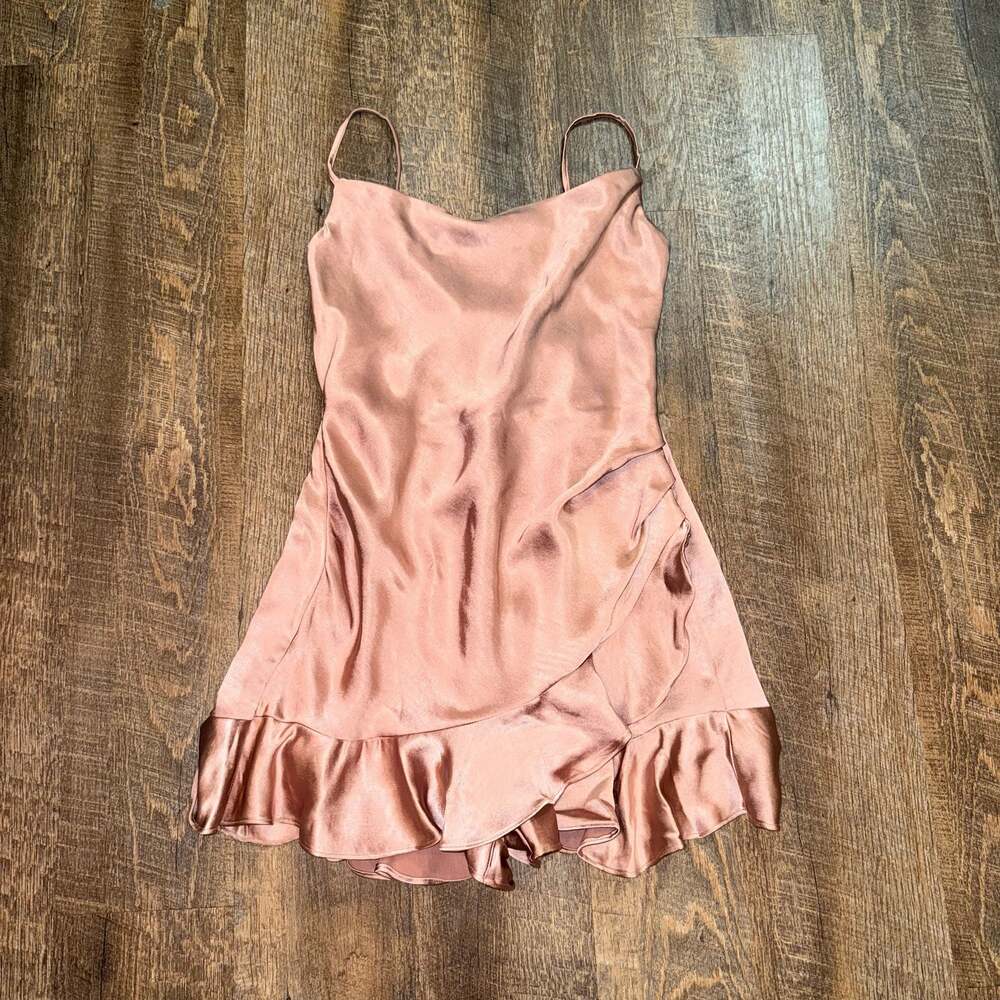 One and Only Collective Rose Gold Satin Ruffle Mini Dress Romper Size US M